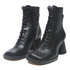 CHARLES & KEITH Womens Lace-Up Ankle Boots Black Leather UK 3.5 Stylish