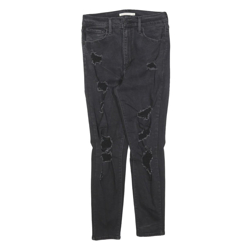 LEVI'S Womens Slim Black Denim Skinny Jeans W29 L26 Distressed Cotton Blend Zip