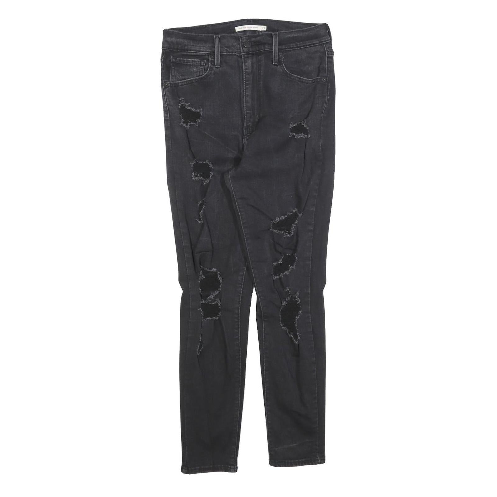 LEVI'S Womens Slim Black Denim Skinny Jeans W29 L26 Distressed Cotton Blend Zip
