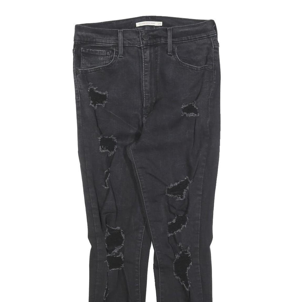 LEVI'S Womens Slim Black Denim Skinny Jeans W29 L26 Distressed Cotton Blend Zip