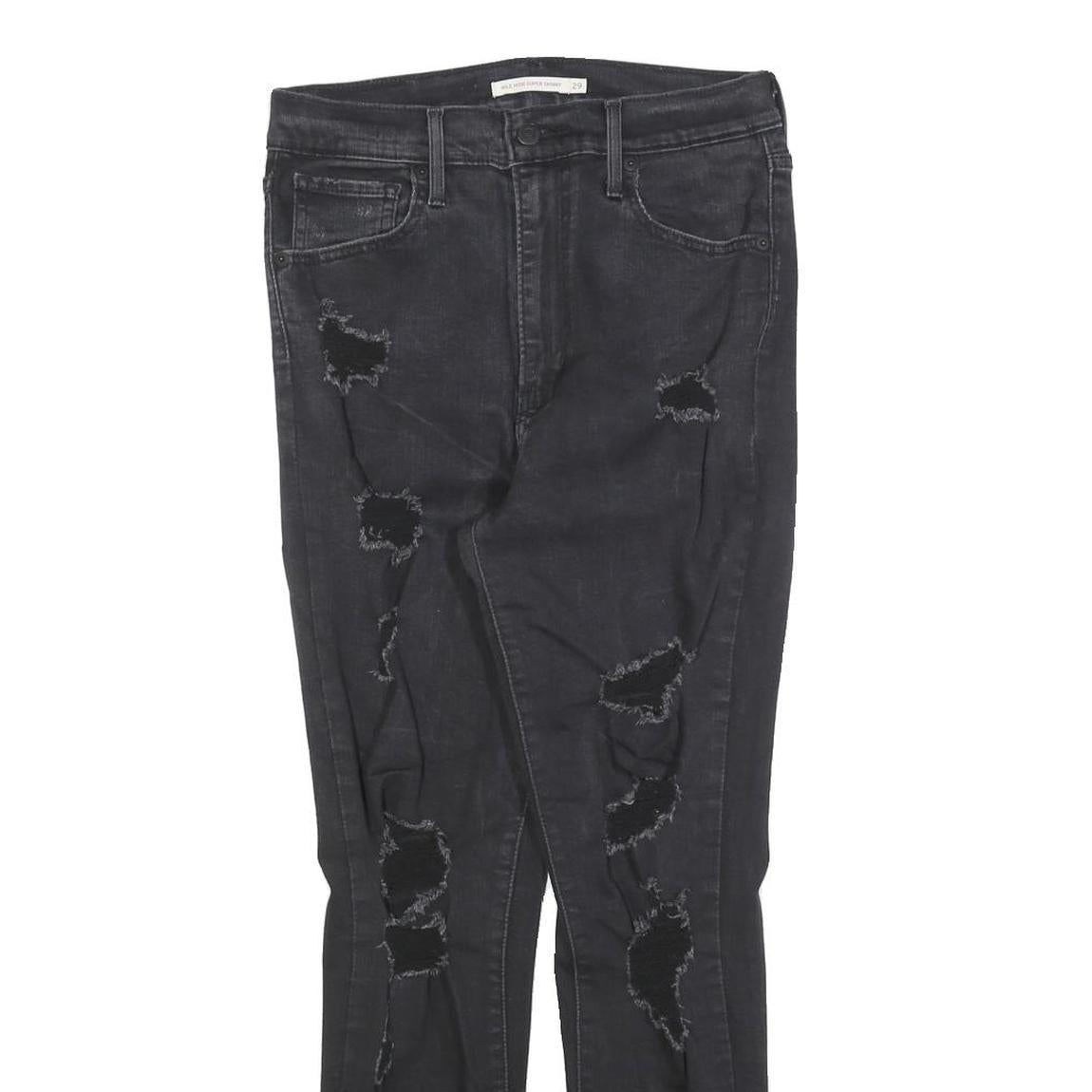 LEVI'S Womens Slim Black Denim Skinny Jeans W29 L26 Distressed Cotton Blend Zip