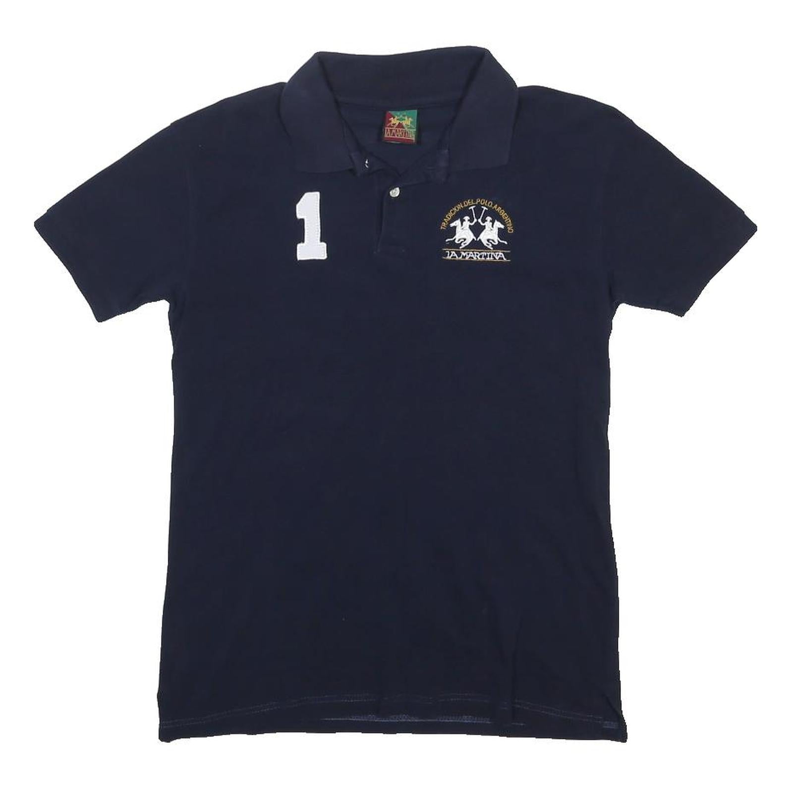 LA MARTINA Boys Navy Blue Polo Shirt L Cotton Blend Short Sleeve Basic