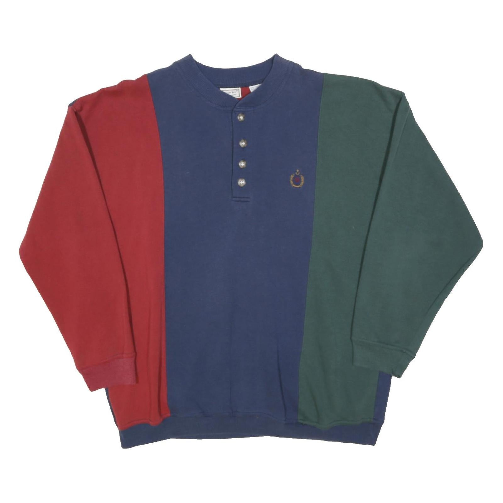 BUGLE BOY Mens Blue & Red & Green Button Neck XL Colour Block Cotton Sweatshirt