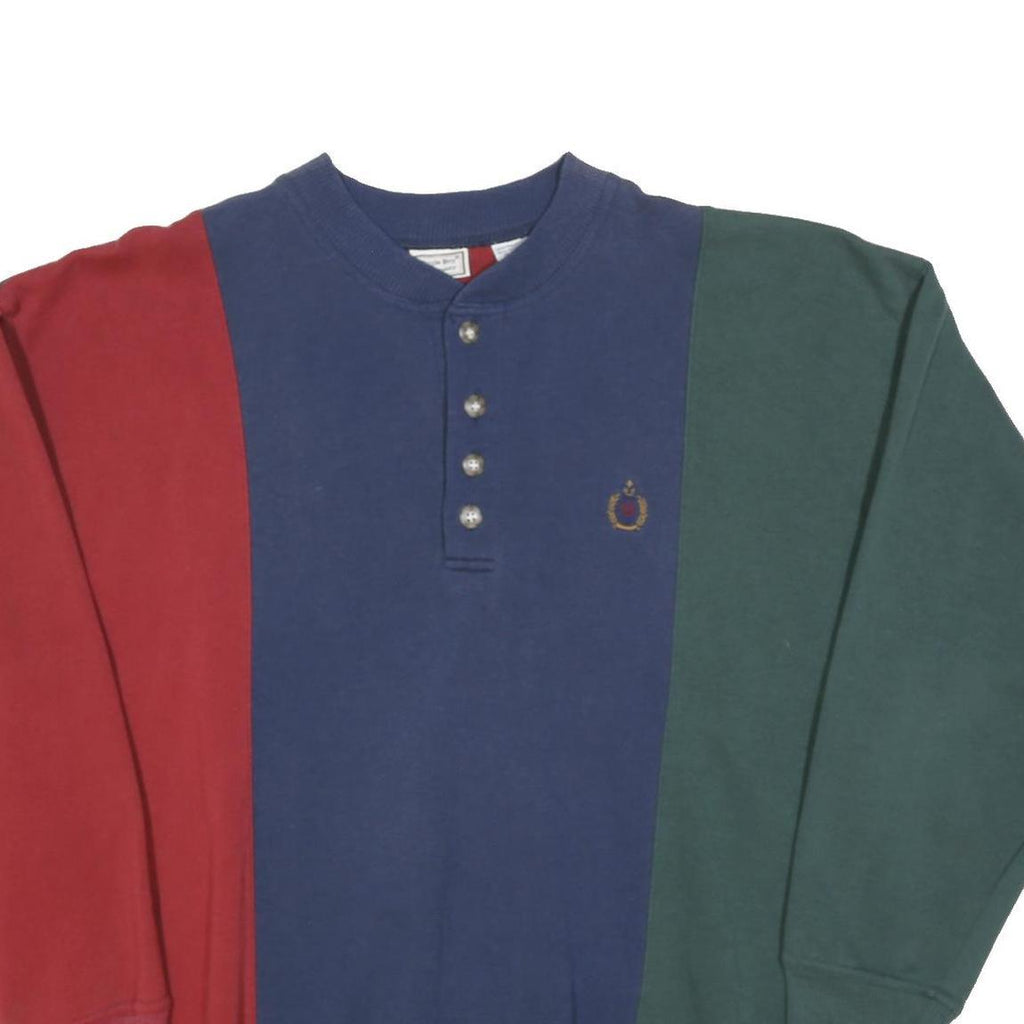 BUGLE BOY Mens Blue & Red & Green Button Neck XL Colour Block Cotton Sweatshirt