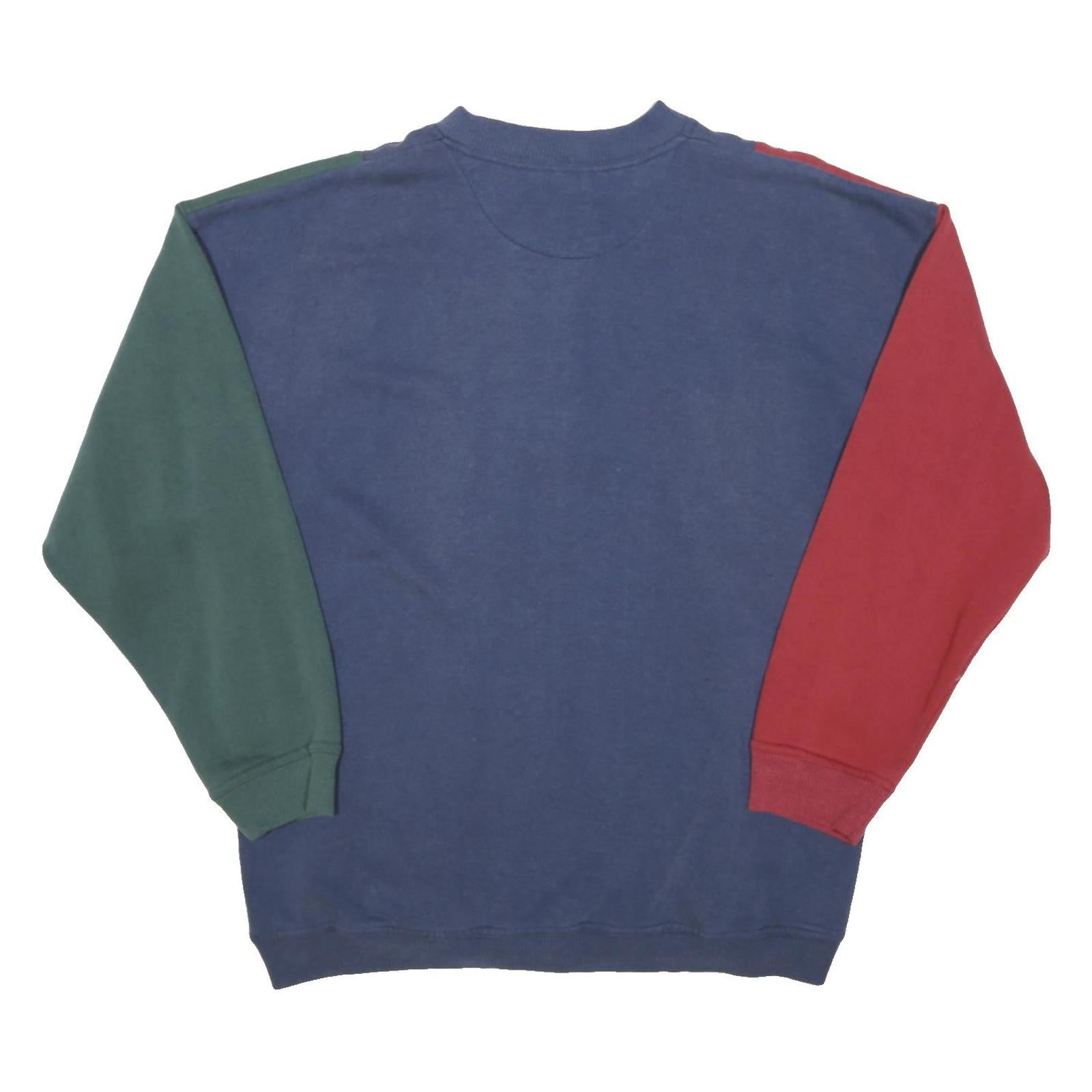 BUGLE BOY Mens Blue & Red & Green Button Neck XL Colour Block Cotton Sweatshirt