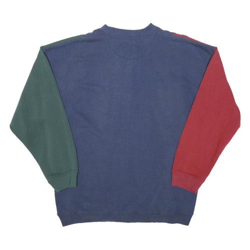 BUGLE BOY Mens Blue & Red & Green Button Neck XL Colour Block Cotton Sweatshirt