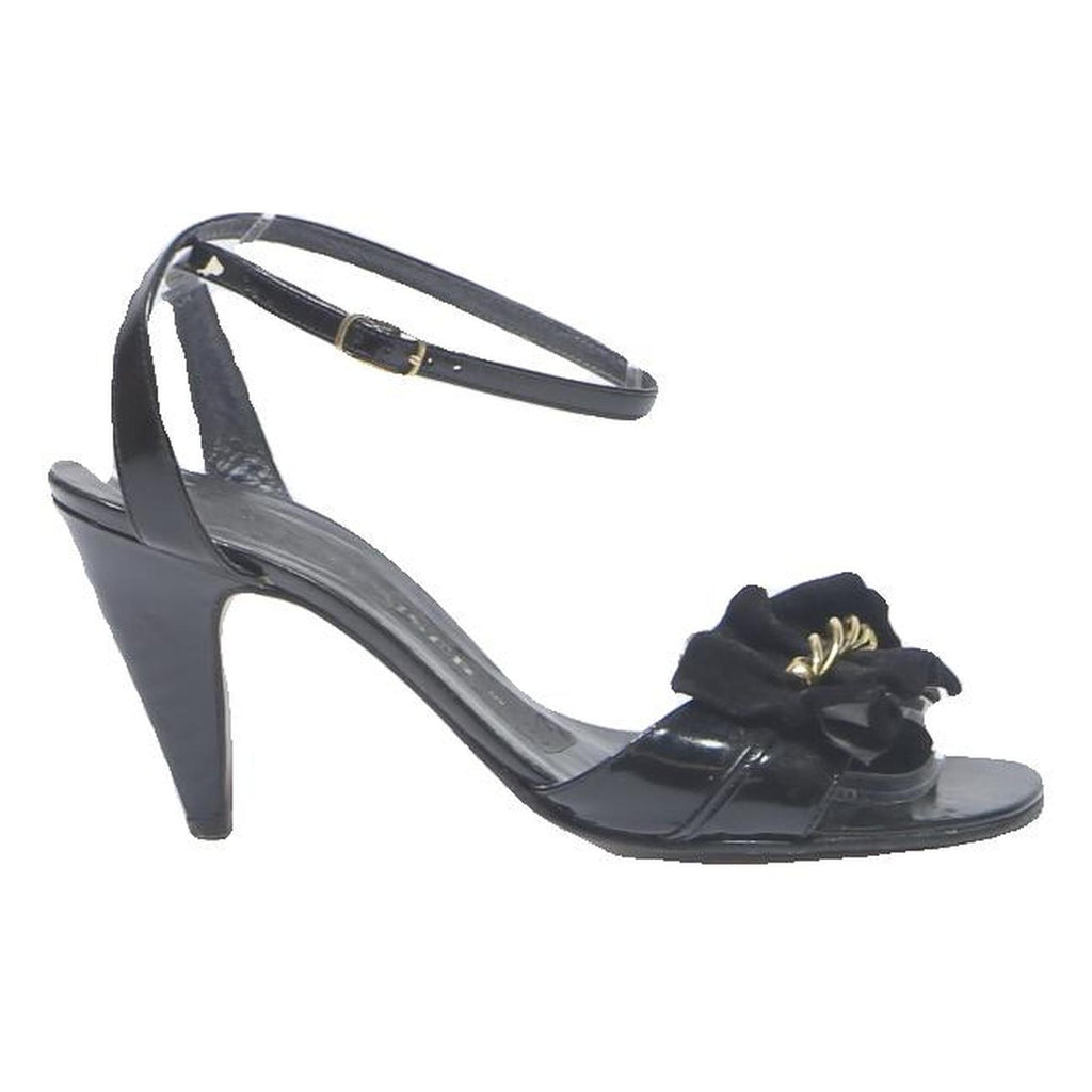 Womens Black Leather Ankle Strap Heels UK 5 Elegant Evening Dress Sandals