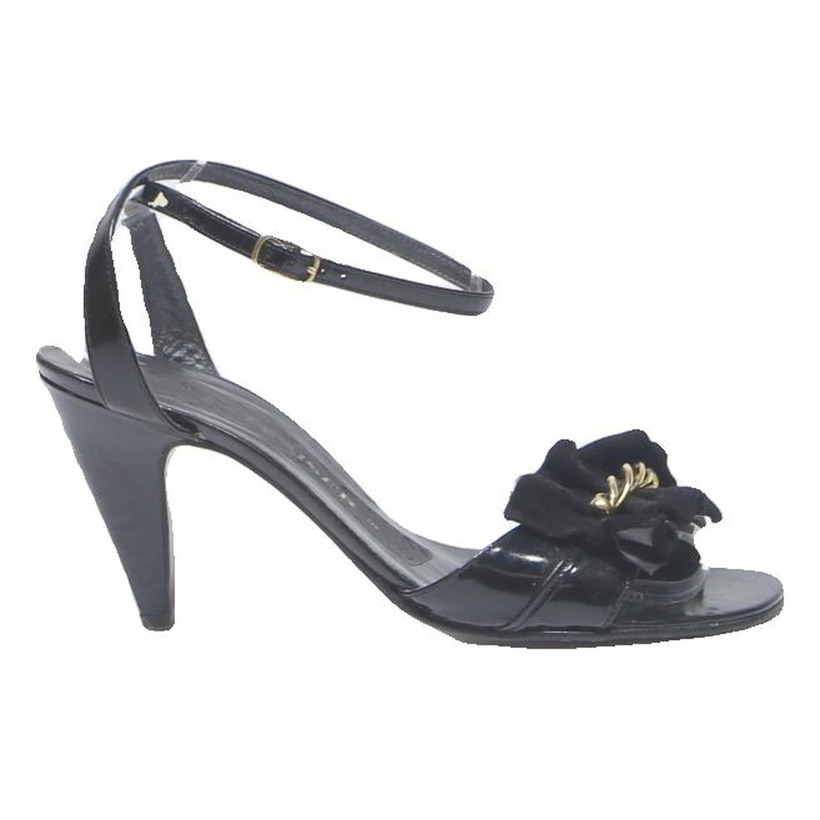 Womens Black Leather Ankle Strap Heels UK 5 Elegant Evening Dress Sandals
