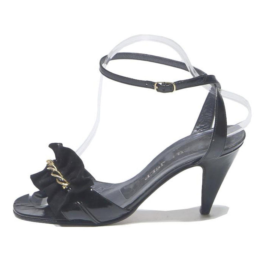Womens Black Leather Ankle Strap Heels UK 5 Elegant Evening Dress Sandals