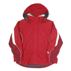COLUMBIA Womens Red & White Outdoor Jacket M Polyester Blend Zip Hooded Casual