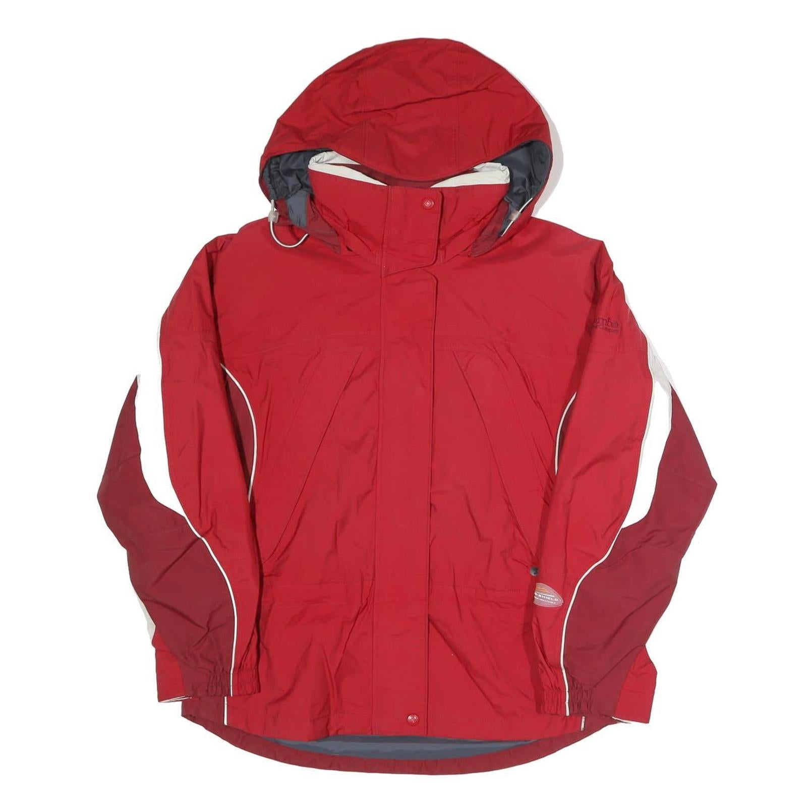 COLUMBIA Womens Red & White Outdoor Jacket M Polyester Blend Zip Hooded Casual
