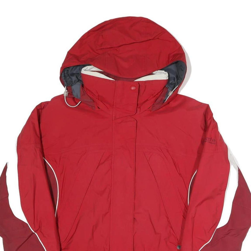 COLUMBIA Womens Red & White Outdoor Jacket M Polyester Blend Zip Hooded Casual