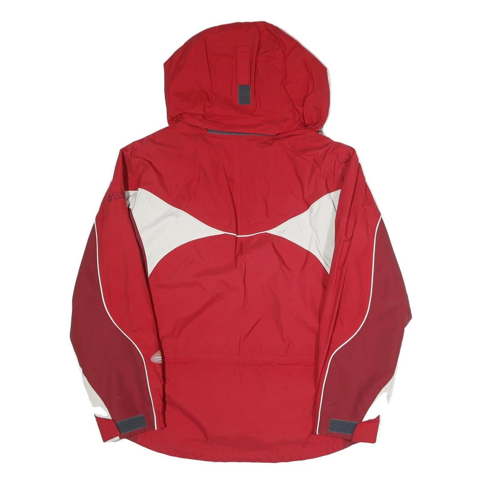 COLUMBIA Womens Red & White Outdoor Jacket M Polyester Blend Zip Hooded Casual