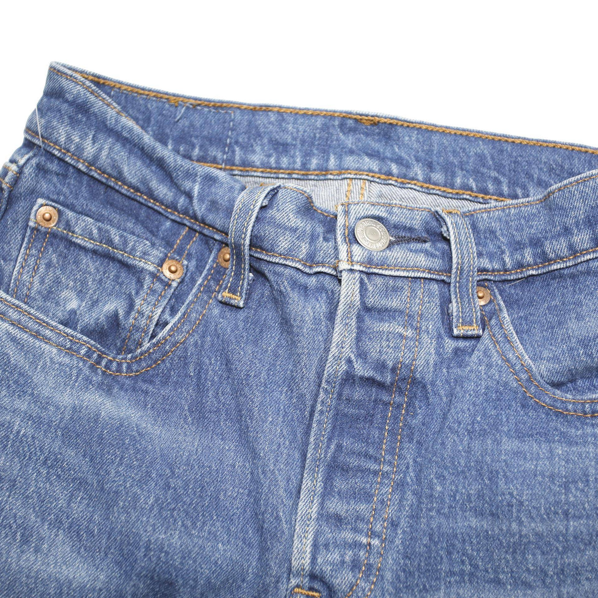 LEVI'S Womens Regular Fit Blue Denim Cotton Blend Jeans W34 L29 Classic Button
