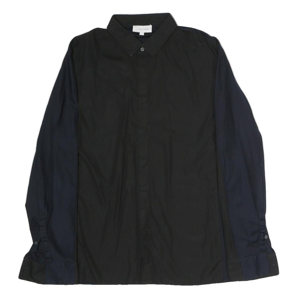 CALVIN KLEIN Mens Black & Navy Shirt M Cotton Long Sleeve Button Closure