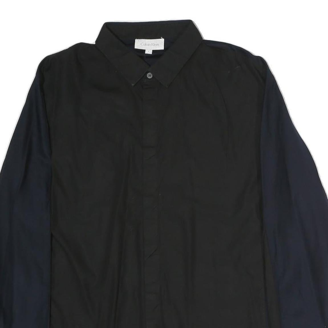 CALVIN KLEIN Mens Black & Navy Shirt M Cotton Long Sleeve Button Closure