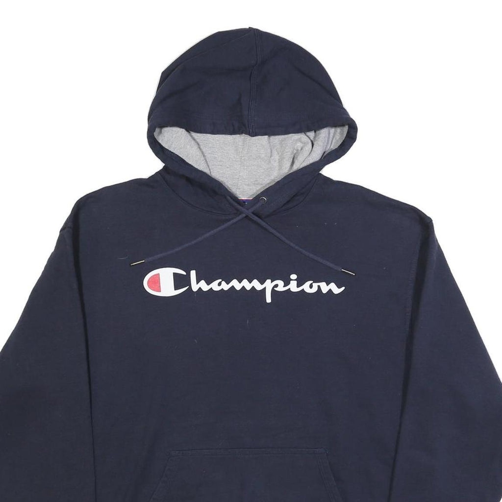 CHAMPION Mens Navy Blue Pullover Hoodie L Cotton Blend Casual Sportswear