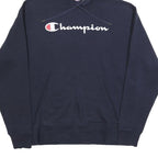 CHAMPION Mens Navy Blue Pullover Hoodie L Cotton Blend Casual Sportswear