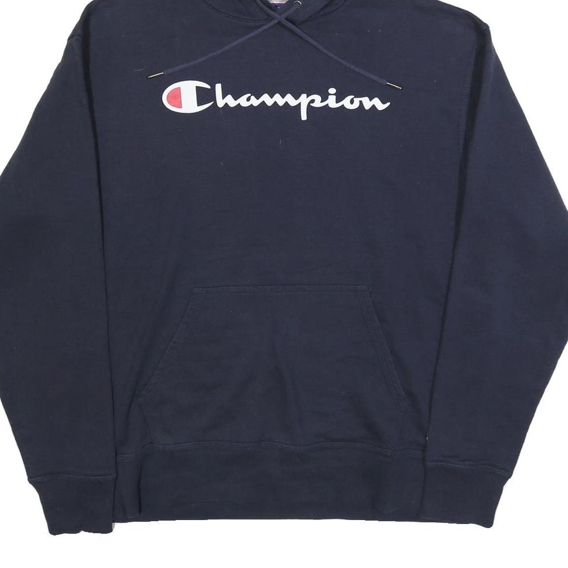 CHAMPION Mens Navy Blue Pullover Hoodie L Cotton Blend Casual Sportswear