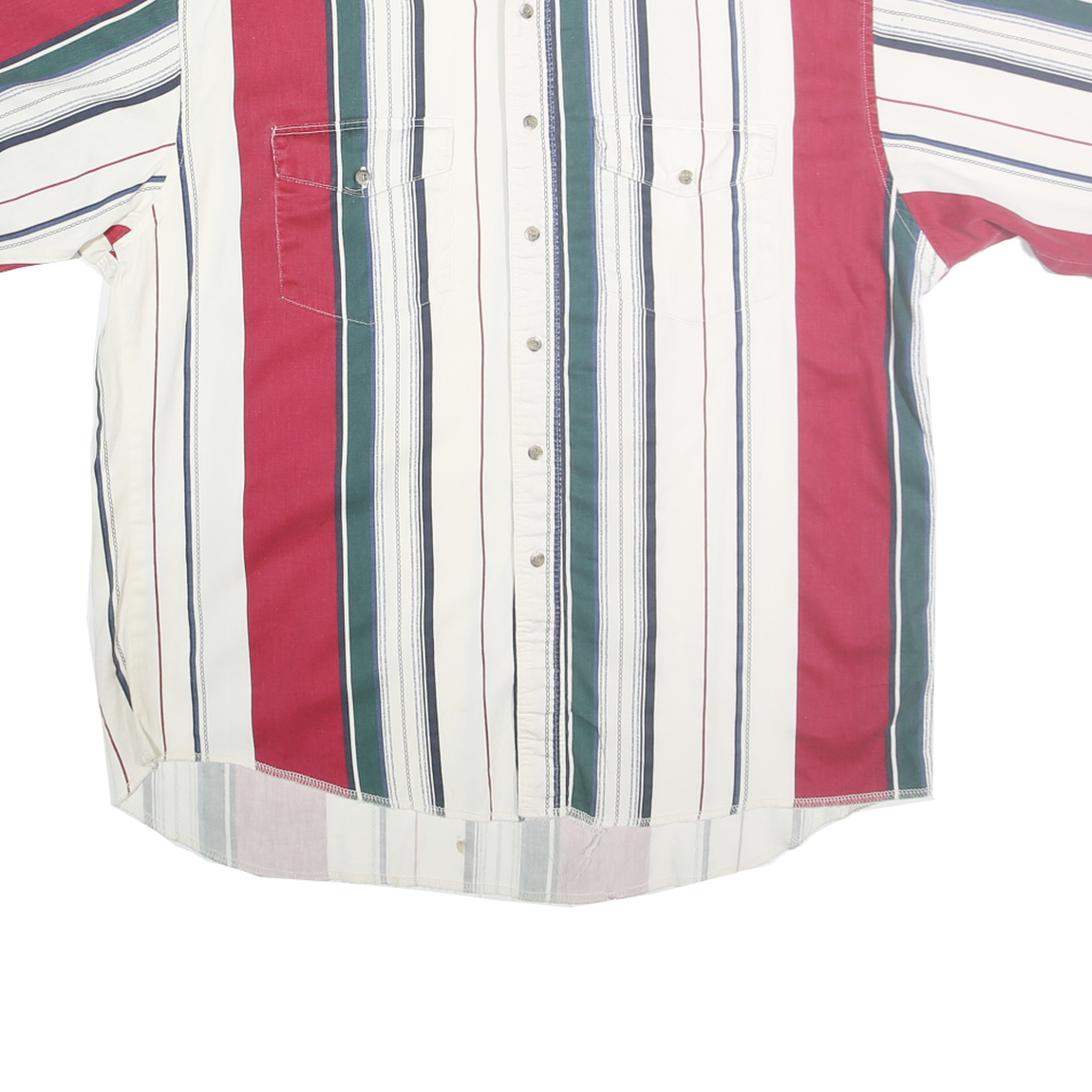 WRANGLER Mens White Red Green Striped Shirt XL Button Front Casual Summer