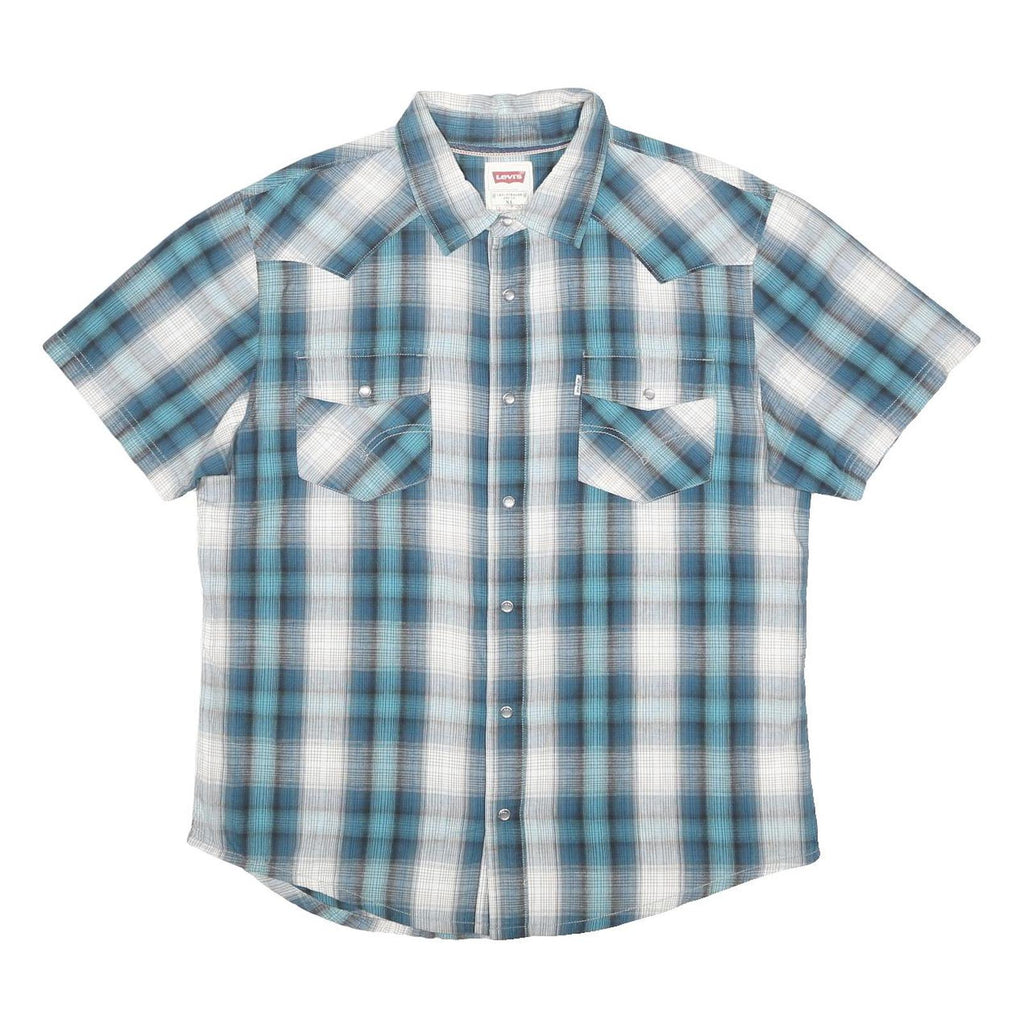LEVI'S Mens Blue & White Check Shirt XL Casual Short Sleeve Cotton