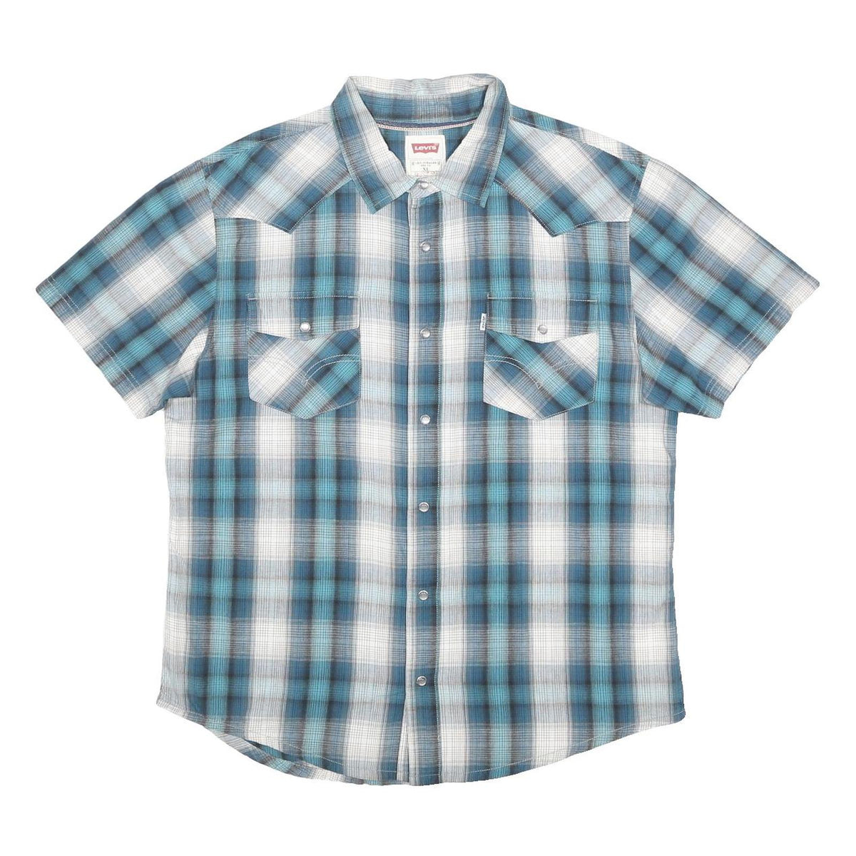 LEVI'S Mens Blue & White Check Shirt XL Casual Short Sleeve Cotton