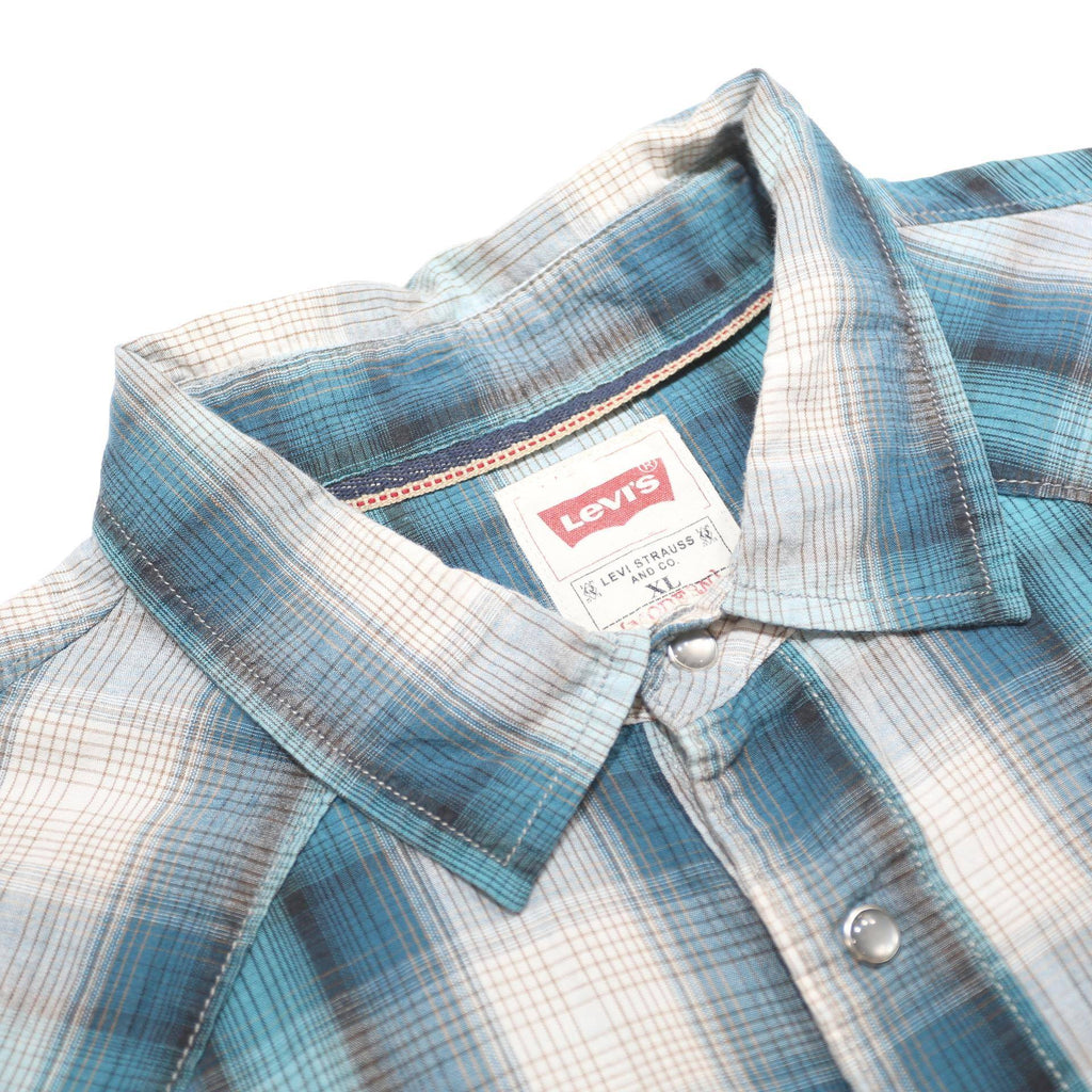 LEVI'S Mens Blue & White Check Shirt XL Casual Short Sleeve Cotton