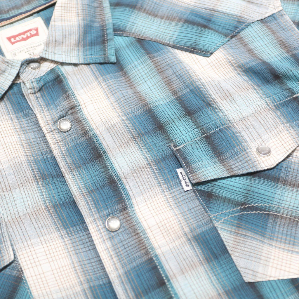 LEVI'S Mens Blue & White Check Shirt XL Casual Short Sleeve Cotton