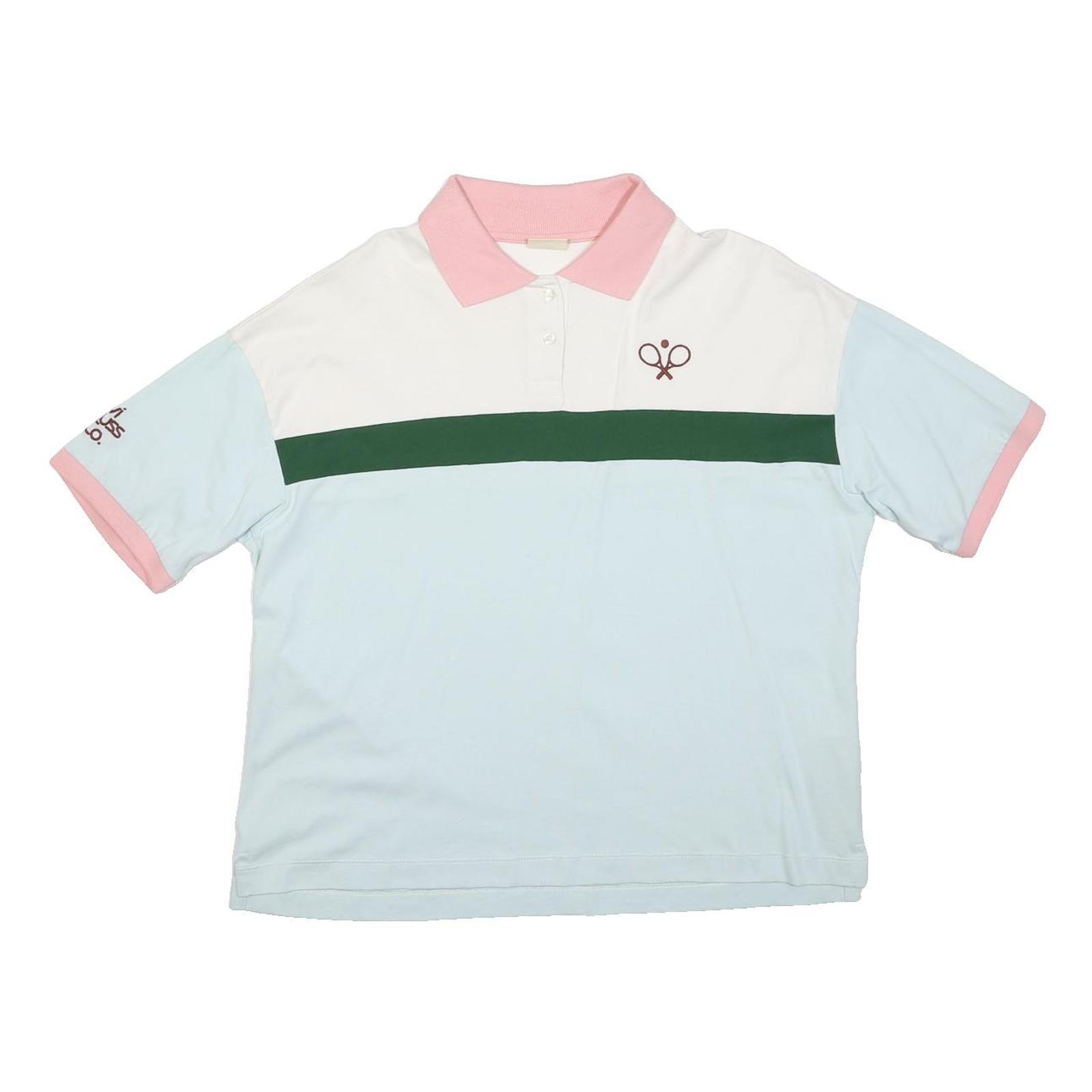 LEVI'S Womens White & Light Blue Pink Collar Short Sleeve Polo Shirt S Tennis