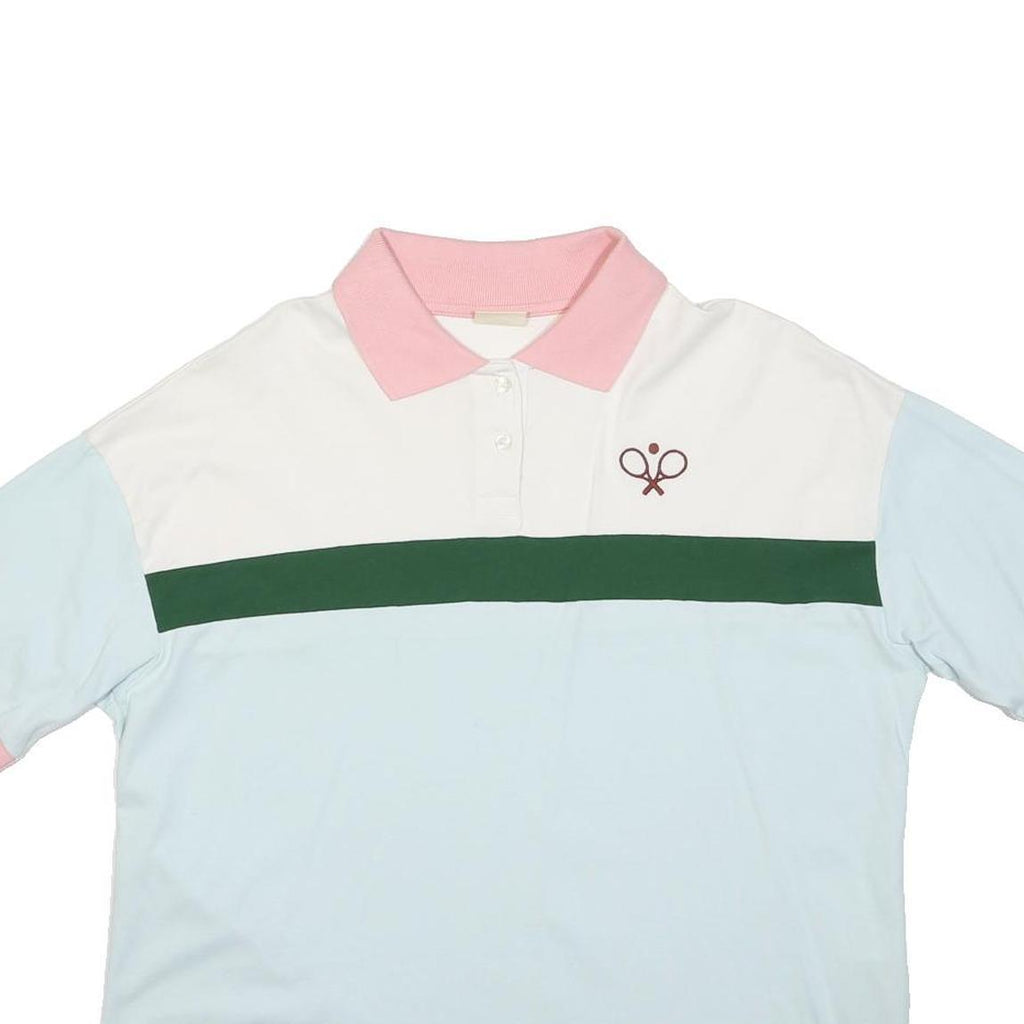 LEVI'S Womens White & Light Blue Pink Collar Short Sleeve Polo Shirt S Tennis
