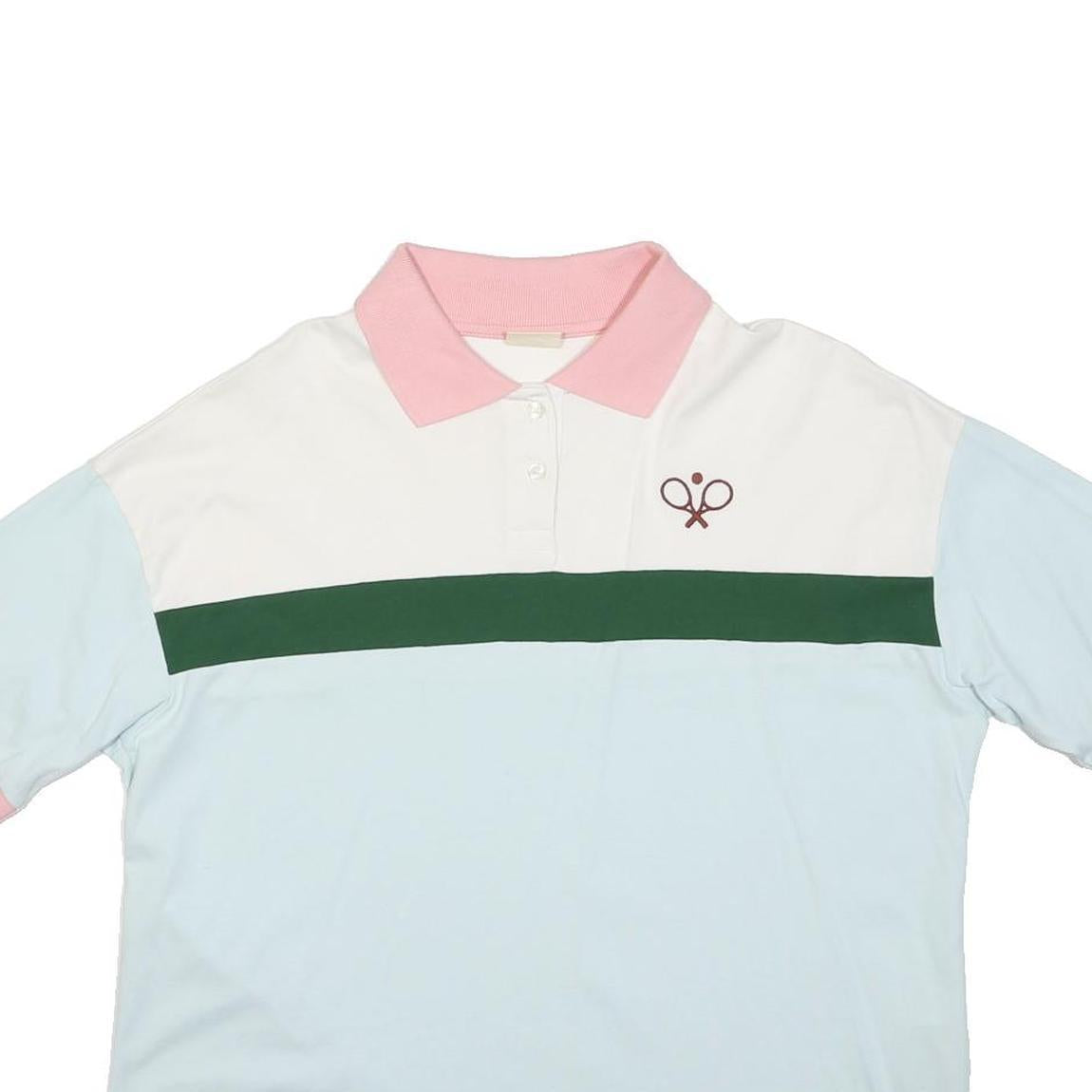 LEVI'S Womens White & Light Blue Pink Collar Short Sleeve Polo Shirt S Tennis