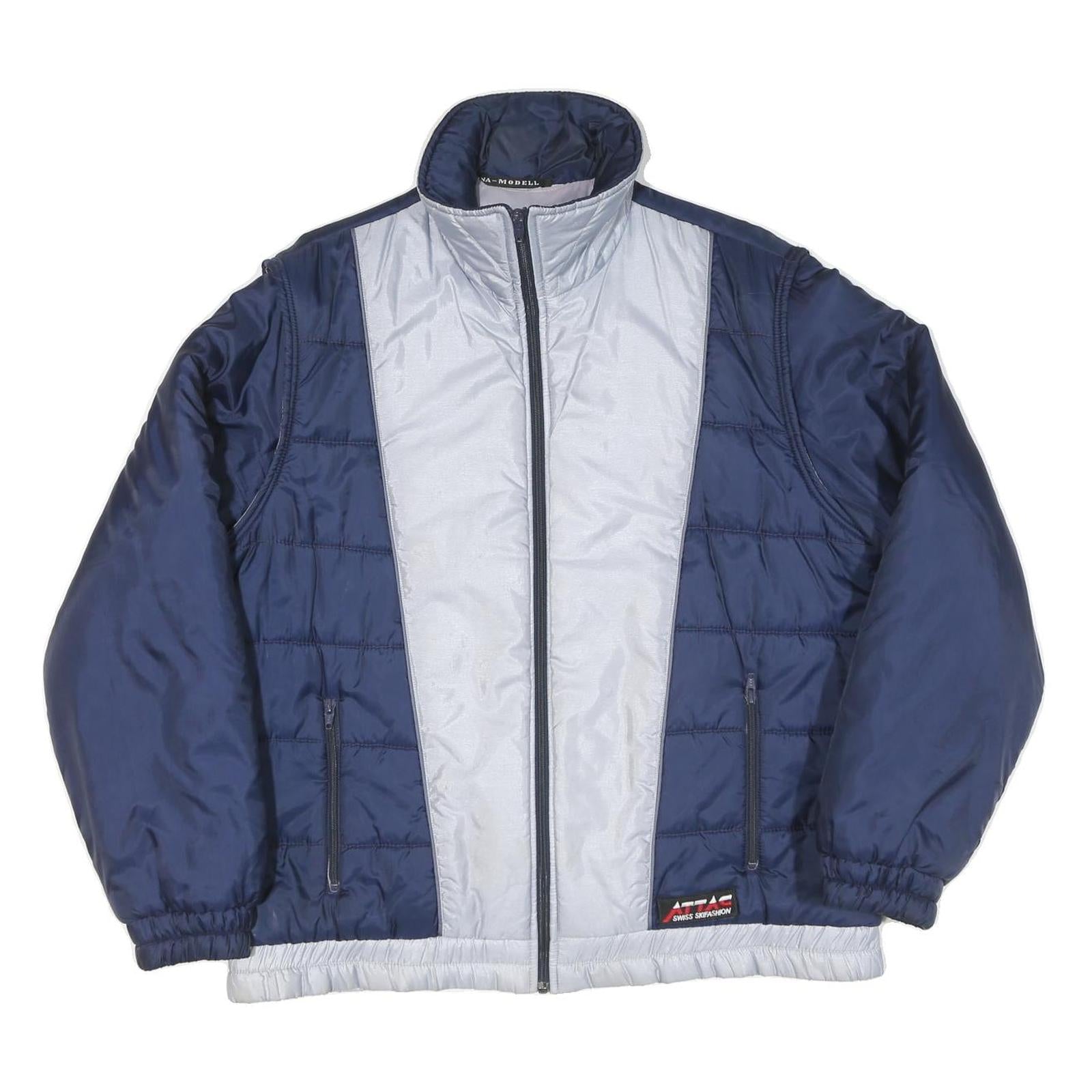 ATTAC Mens Blue & Silver Quilted Jacket L Polyester Blend Zipped Casual