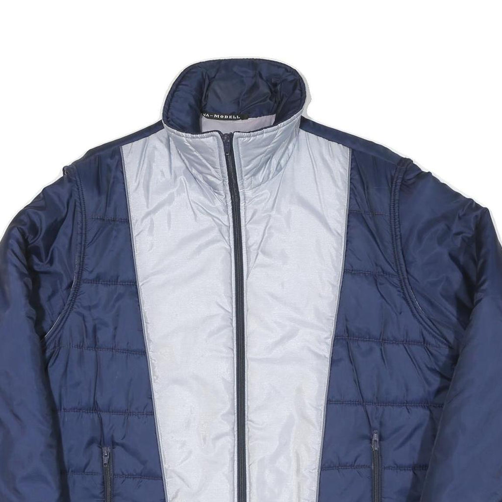 ATTAC Mens Blue & Silver Quilted Jacket L Polyester Blend Zipped Casual