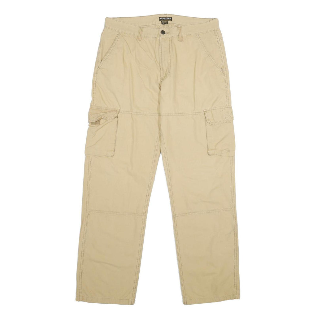 ATLAS FOR MEN Mens Cotton Blend Beige Regular Cargo Trousers W34 L32 Straight