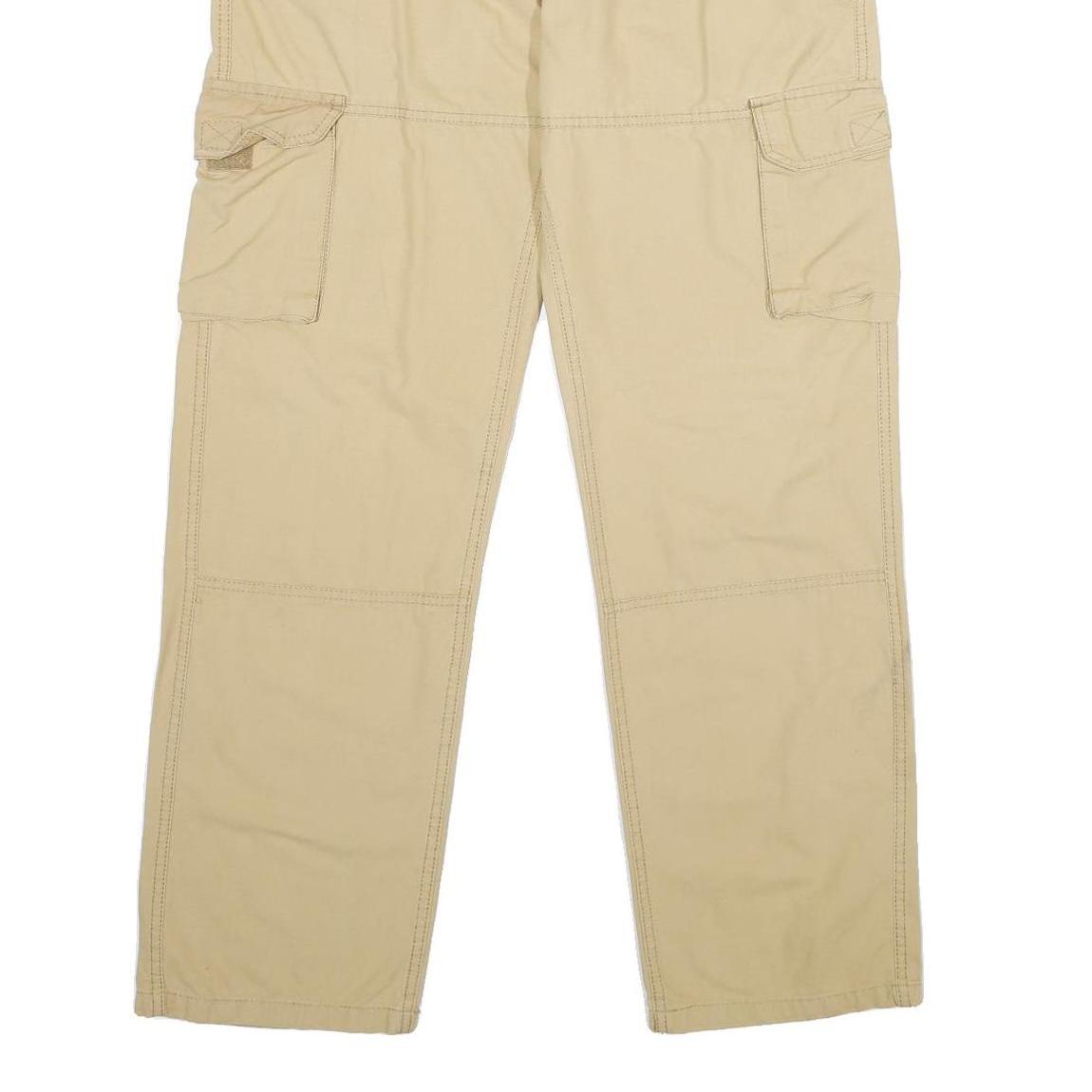 ATLAS FOR MEN Mens Cotton Blend Beige Regular Cargo Trousers W34 L32 Straight