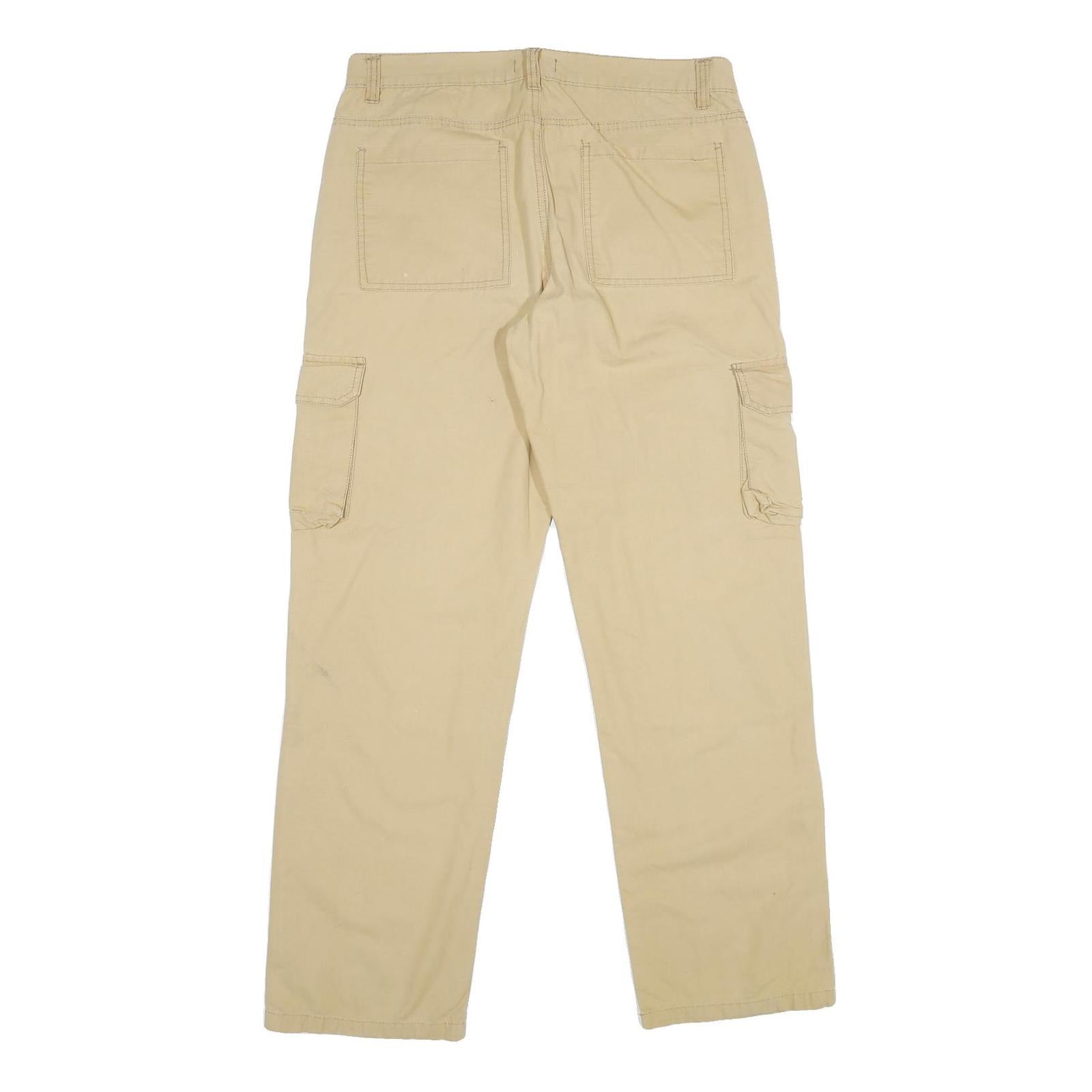 ATLAS FOR MEN Mens Cotton Blend Beige Regular Cargo Trousers W34 L32 Straight