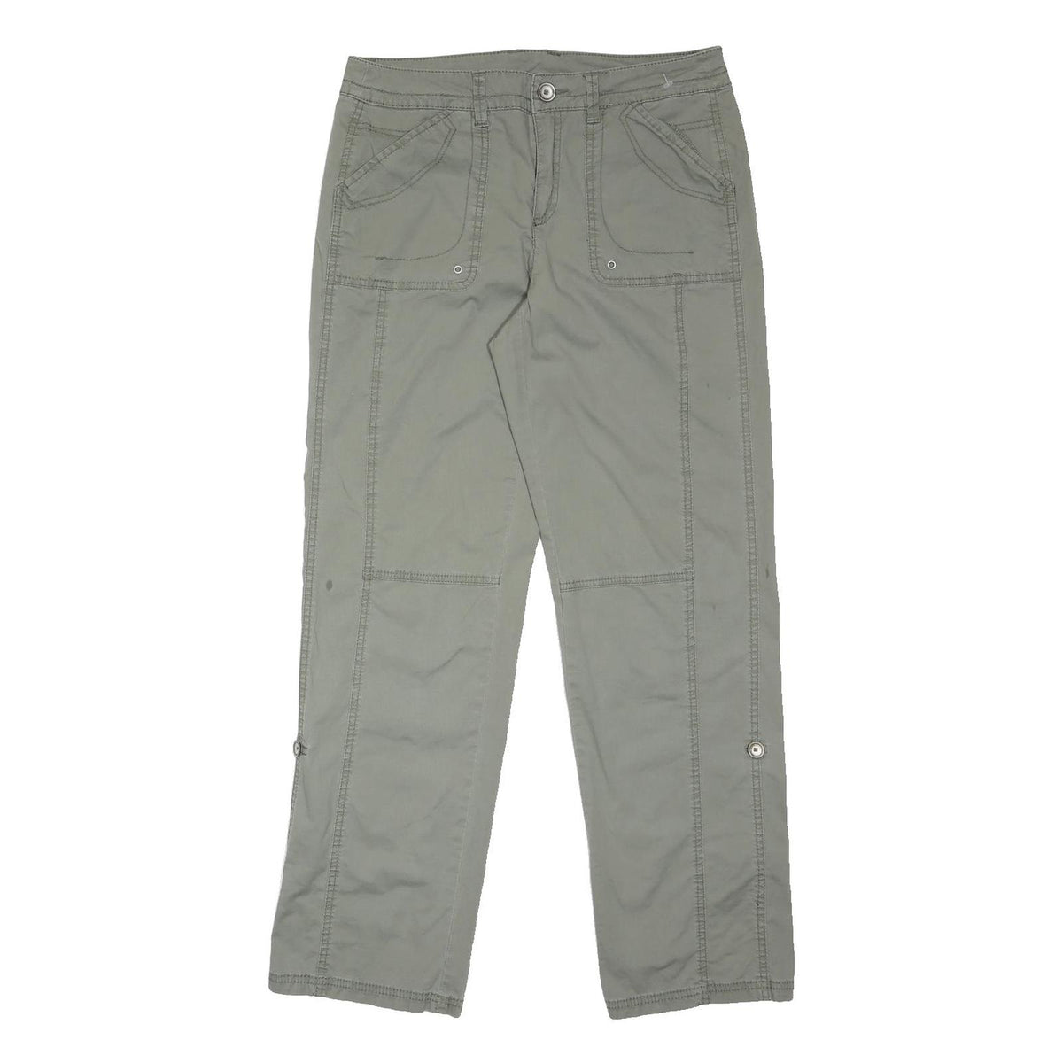 INDIGO Womens Cotton Blend Green Relaxed Fit Straight Trousers W32 L30 Casual