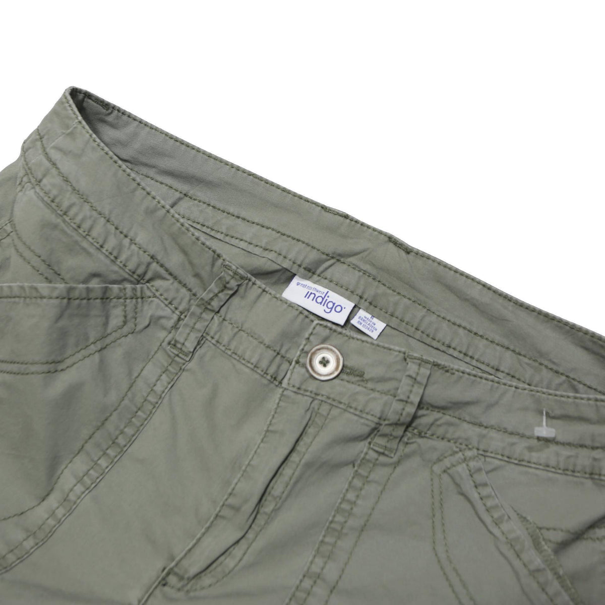INDIGO Womens Cotton Blend Green Relaxed Fit Straight Trousers W32 L30 Casual
