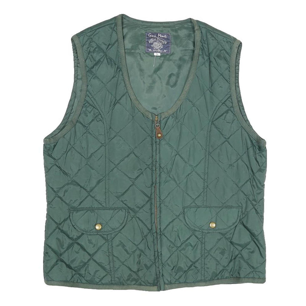 Mens Green Quilted Sleeveless Jacket L Polyester Blend Zip Fastening Casual