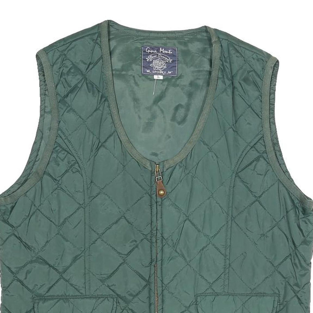 Mens Green Quilted Sleeveless Jacket L Polyester Blend Zip Fastening Casual