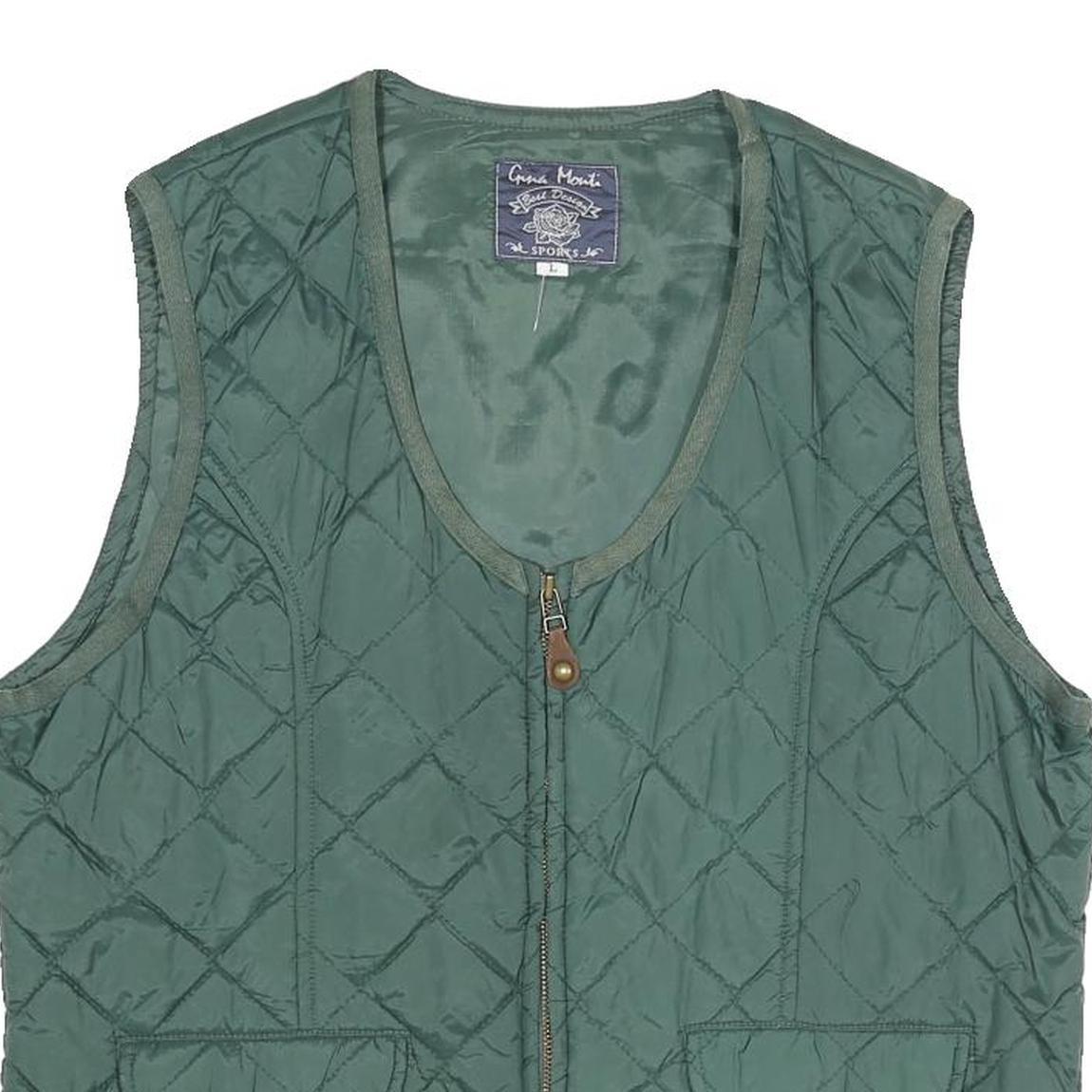 Mens Green Quilted Sleeveless Jacket L Polyester Blend Zip Fastening Casual