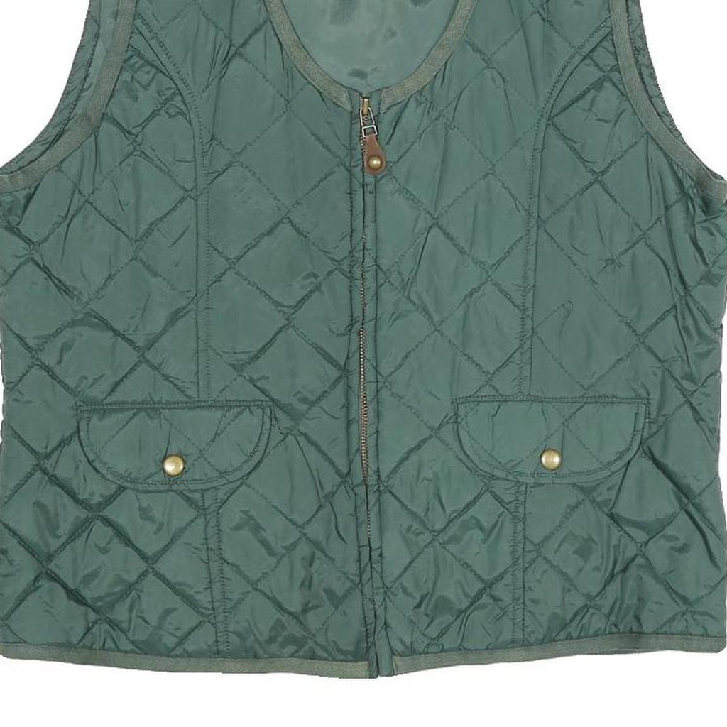 Mens Green Quilted Sleeveless Jacket L Polyester Blend Zip Fastening Casual