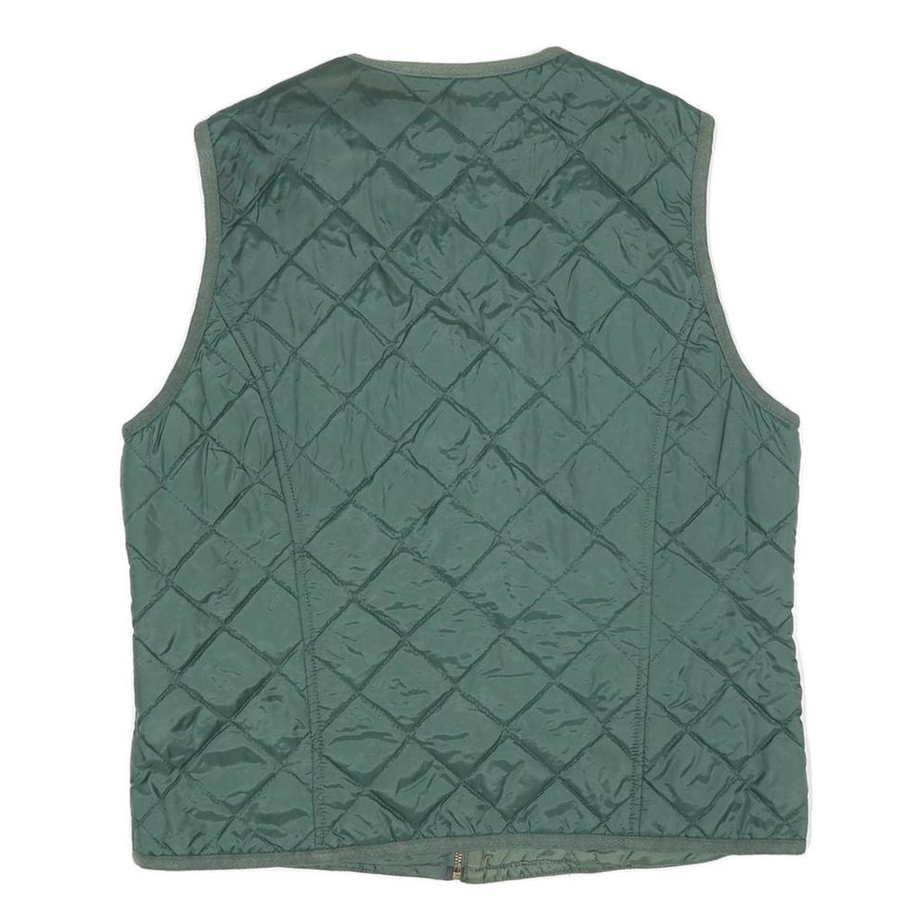 Mens Green Quilted Sleeveless Jacket L Polyester Blend Zip Fastening Casual