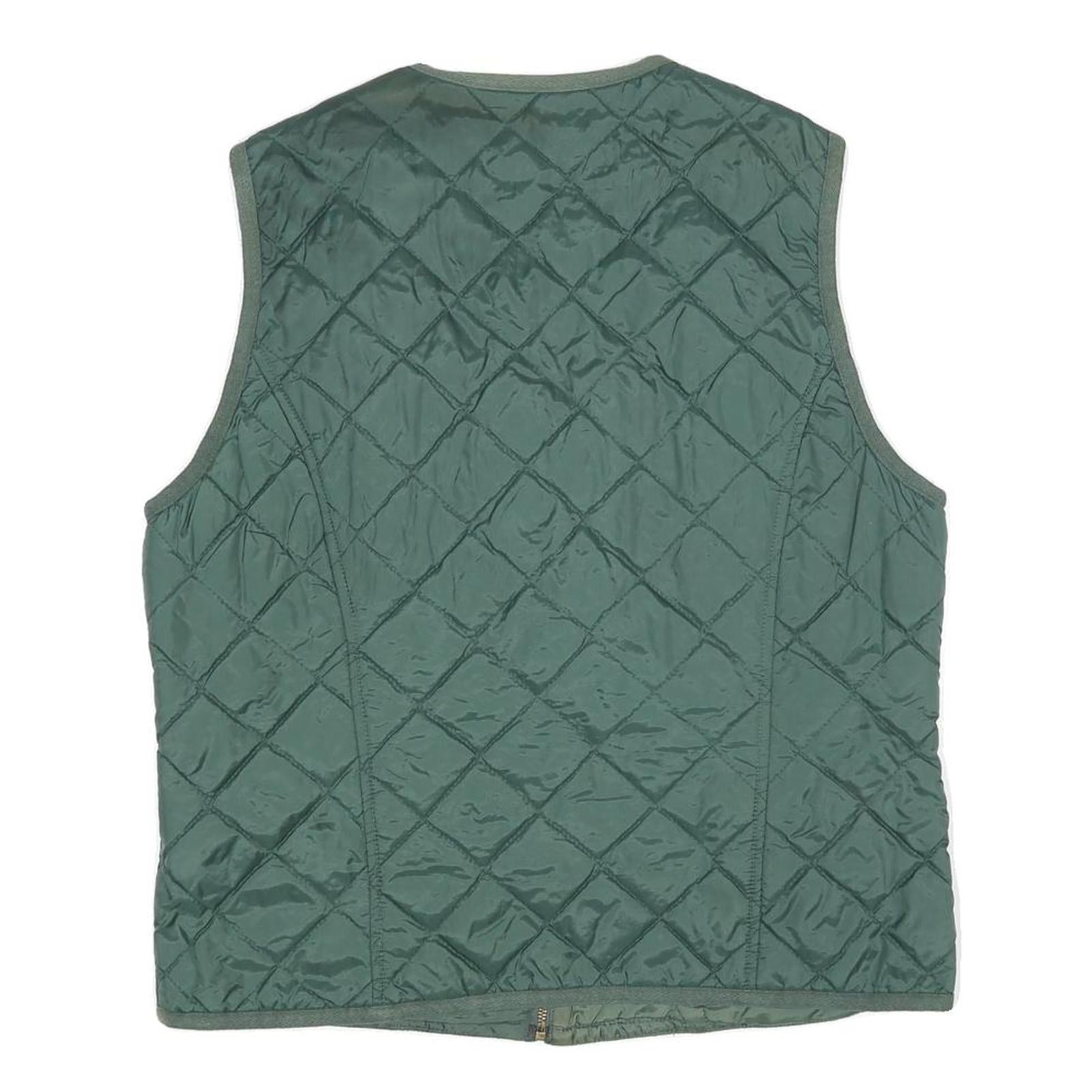 Mens Green Quilted Sleeveless Jacket L Polyester Blend Zip Fastening Casual