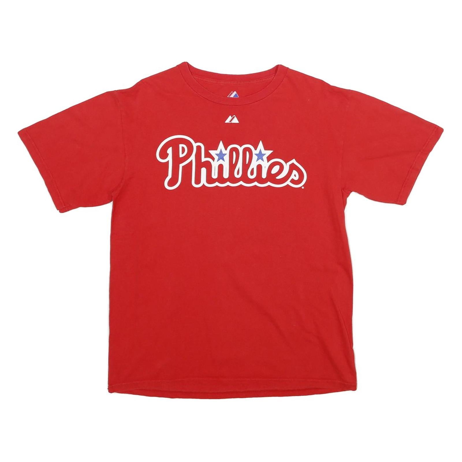 MAJESTIC Mens Red Phillies Graphic T-Shirt M Short Sleeve Crew Neck Printable