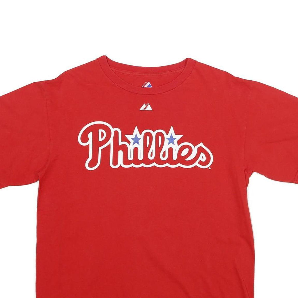 MAJESTIC Mens Red Phillies Graphic T-Shirt M Short Sleeve Crew Neck Printable