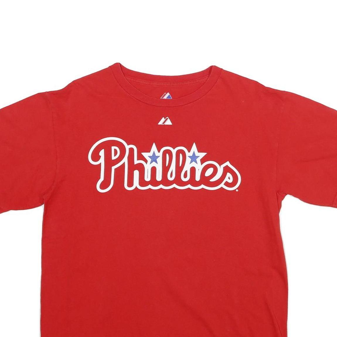 MAJESTIC Mens Red Phillies Graphic T-Shirt M Short Sleeve Crew Neck Printable