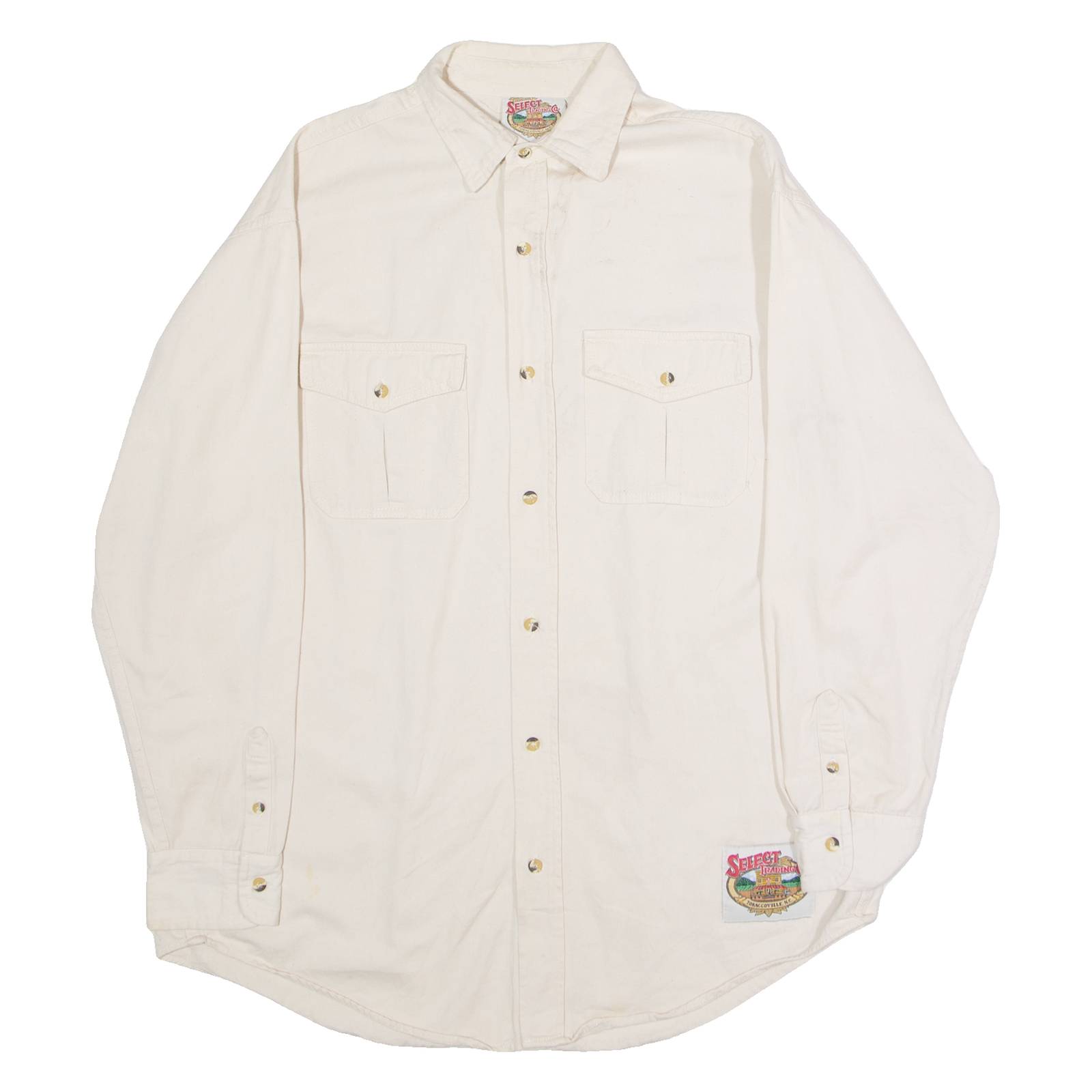 WINSTON SELECT TRADING CO Mens Plain Shirt Cream 90s Long Sleeve L