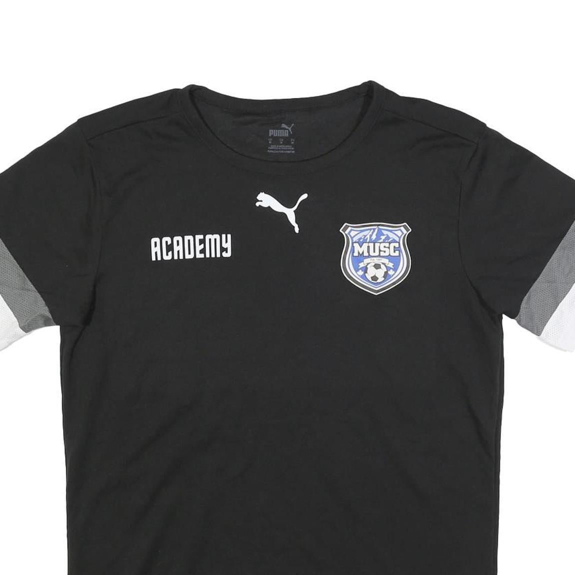 PUMA Mens Black Grey & White Academy Graphic T-Shirt M Short Sleeve Crew Neck