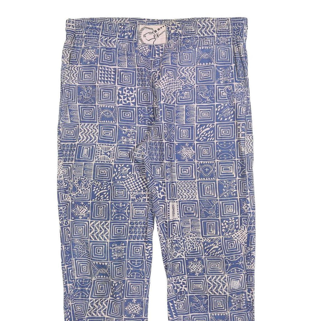 NANARD Womens Cotton Blend Blue & White Regular Fit Trousers W34 L30 Drawstring